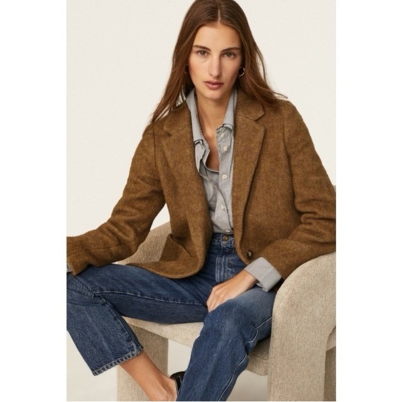 MADEWELL Larsen Blazer Camel Tan Boucle Wool Alpaca Blend Longline Coat Small - Picture 5 of 15